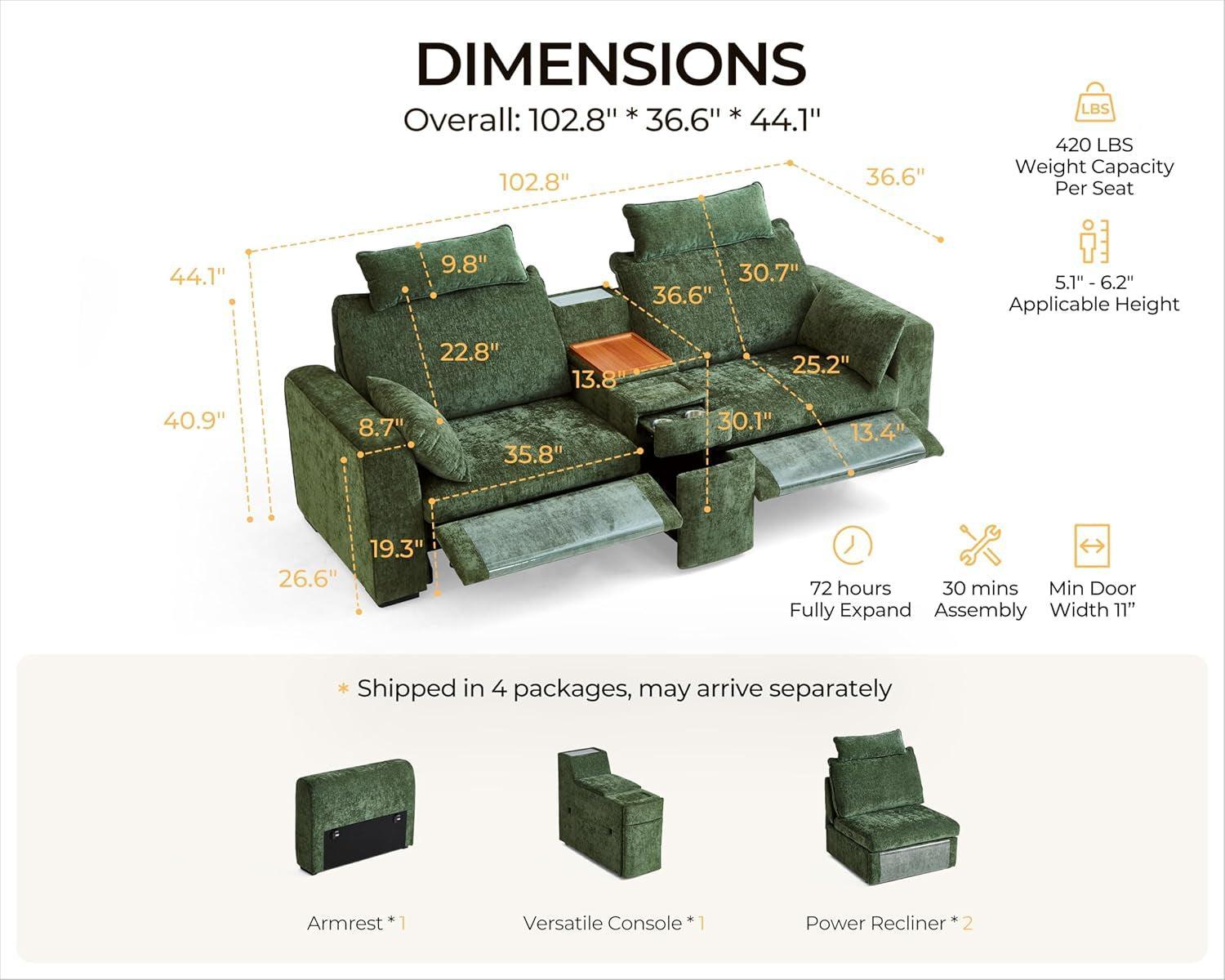 Green Oversized Power Recliner Sofa For Living Room