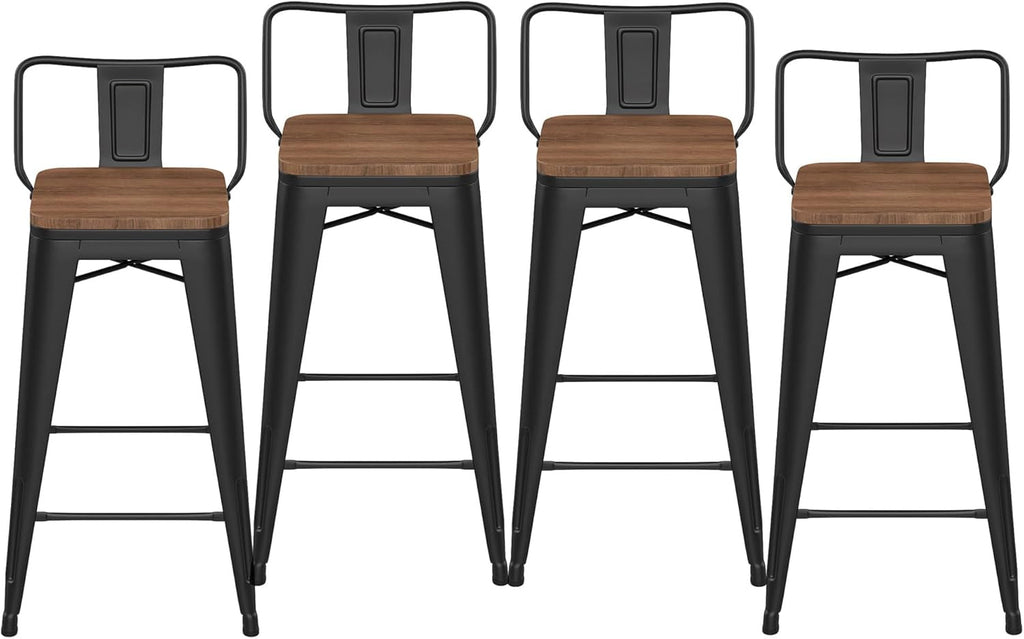 30 Inch Low Back Metal Barstools With Wooden Seat