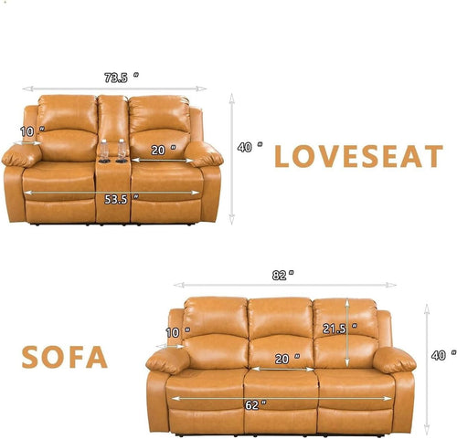 Bonded Leather Living Room Furniture Set Reclining Sofa And Loveseat Ginger