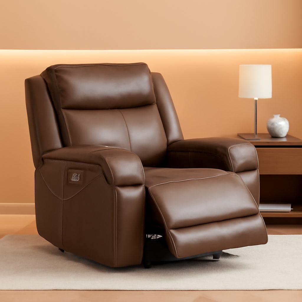 Dark Brown Leather Power Recliner Chair With Power Headrest