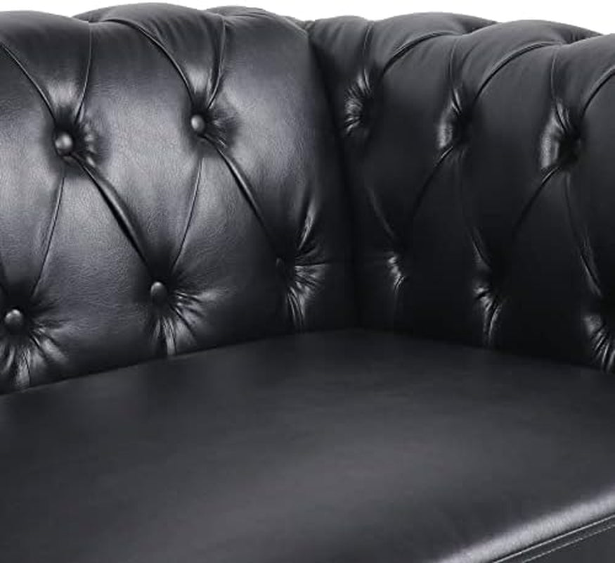 Three Piece Living Room Furniture Set With Faux Leather Chesterfield Sofa Club Chair And Loveseat In Black