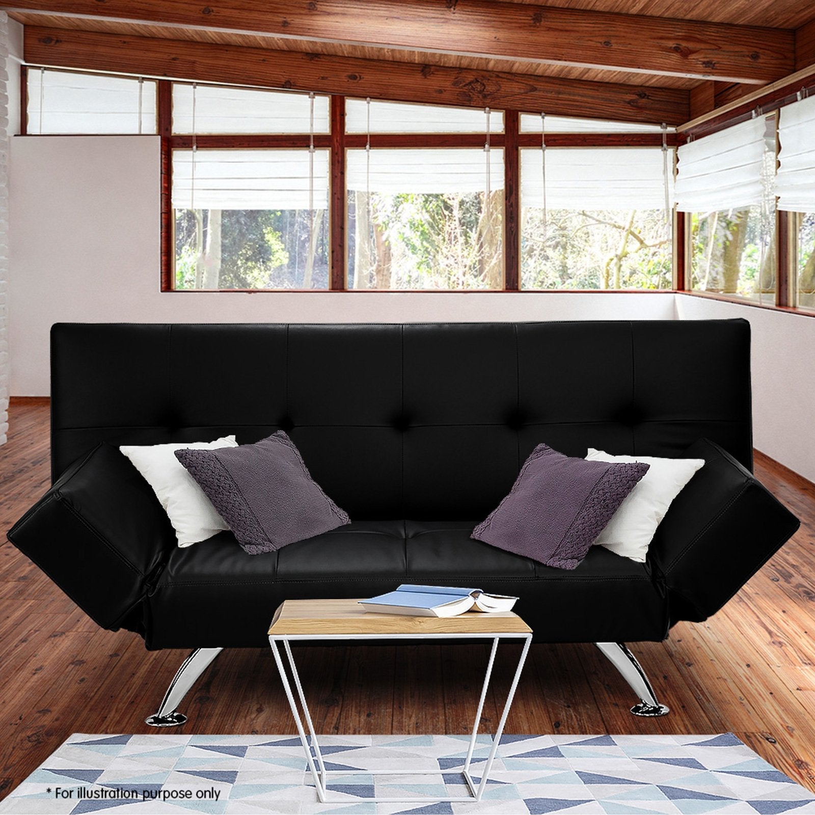 NNEDSZ Sarantino Brooklyn Sofa Bed Faux Leather Lounge Couch Futon Furniture Adjustable Suite Bk