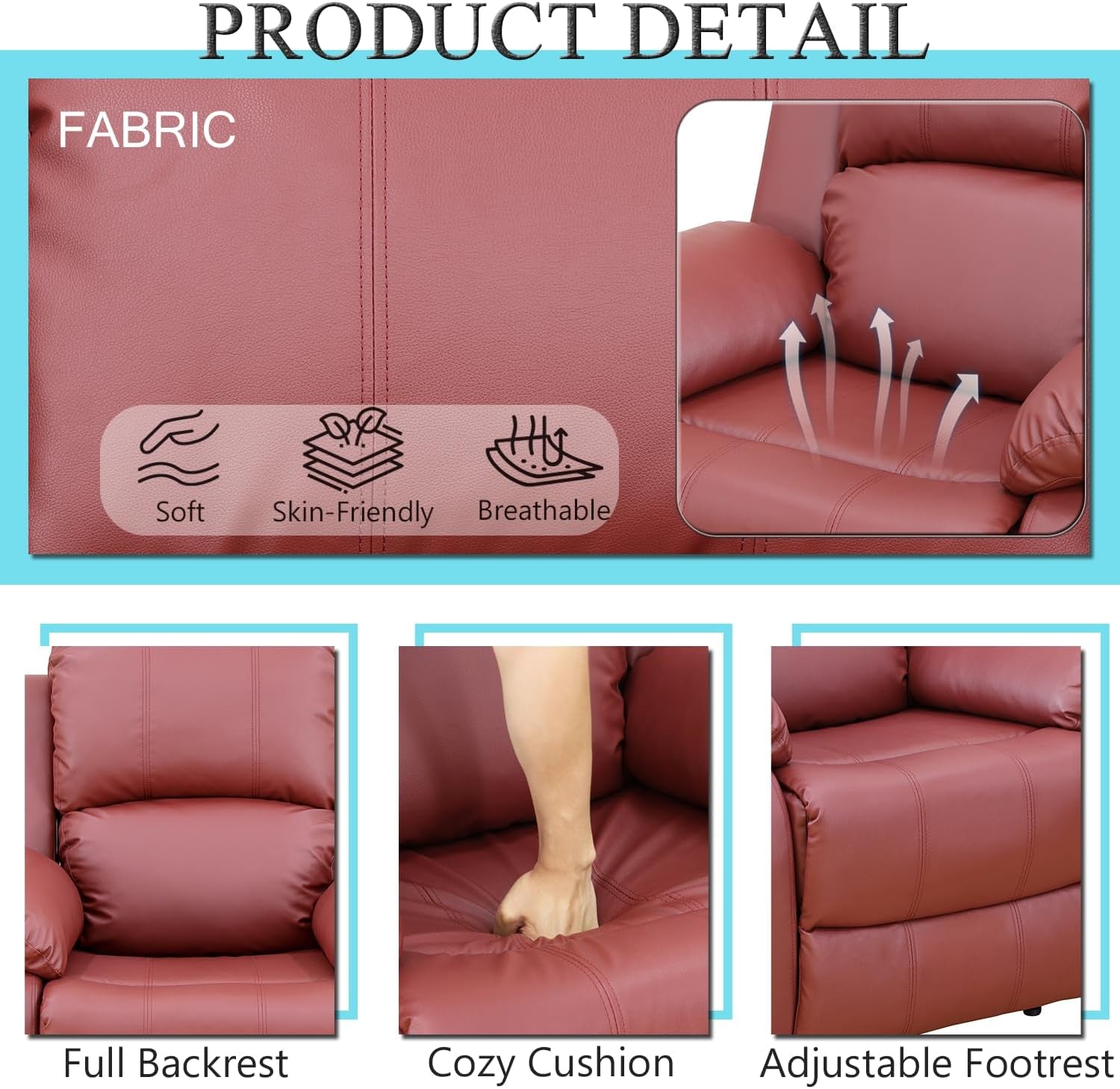 Leather Recliner Sofa Set Red Three Piece Living Room Furniture